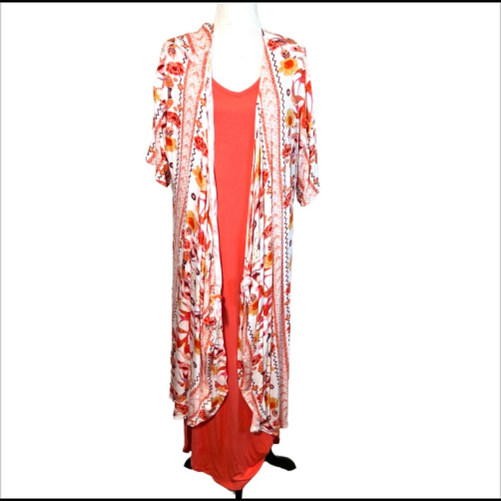 Turquoise Haven Colorful Print Kimono, NWT